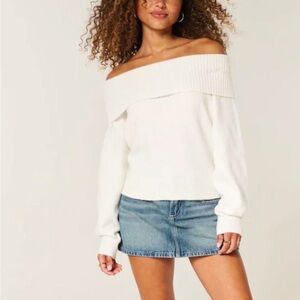 Hollister Off Shoulder Sweater Cream White Y2K 90s Regina George Cropped Knit S
